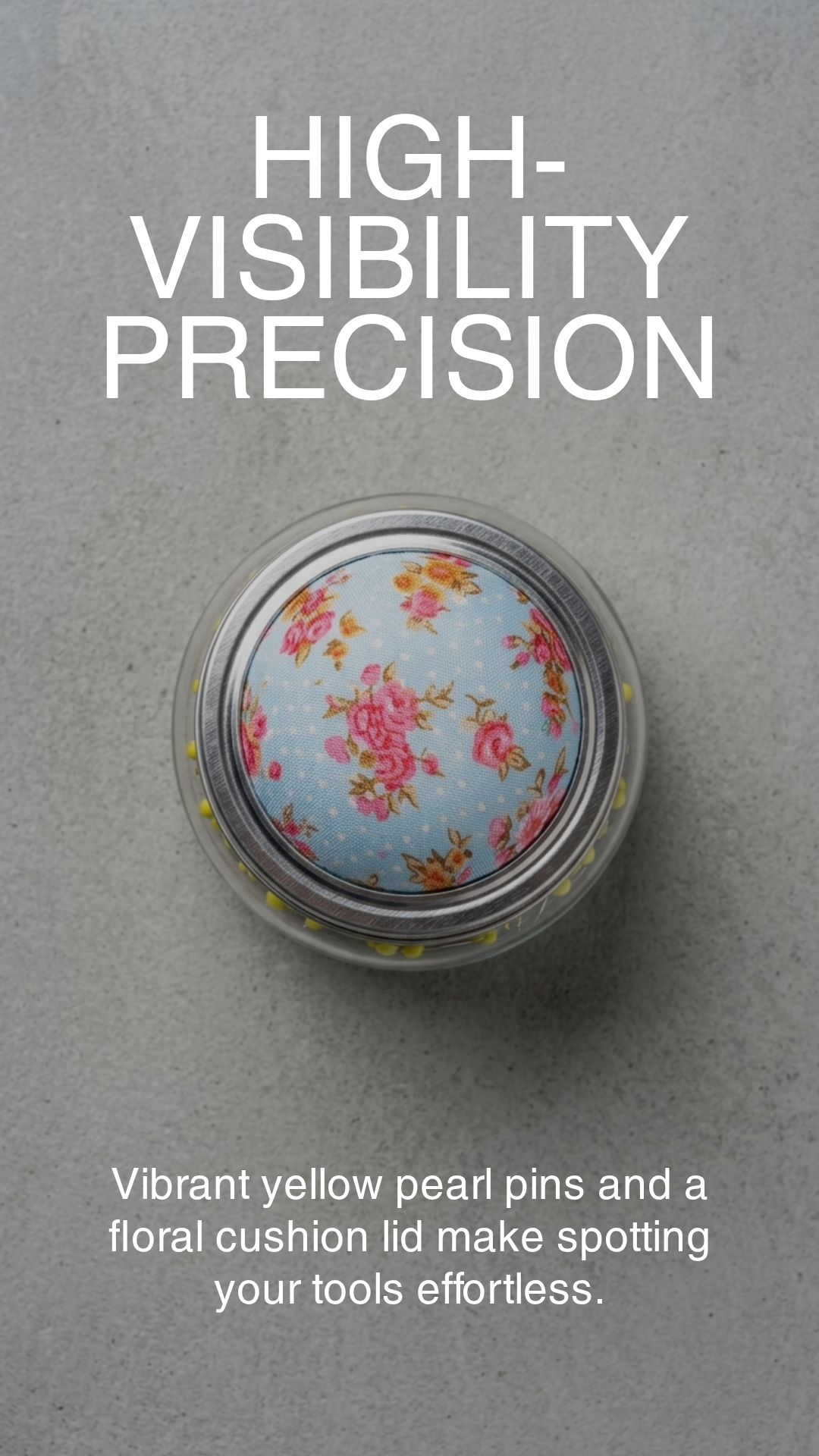 Floral Glass Pin Cushion Jar Set with Sewing Pins-