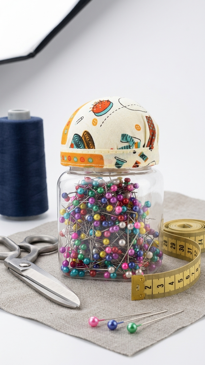 Colorful Pearl Head Pins with Cushion Storage Jar-100  PCS