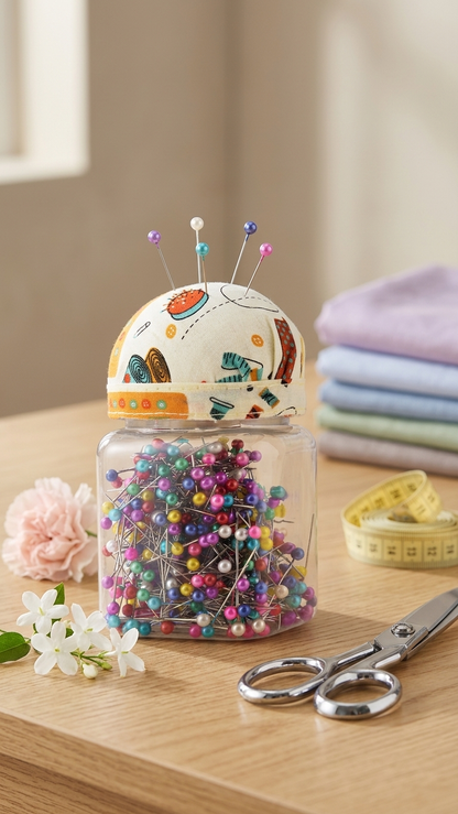 Colorful Pearl Head Pins with Cushion Storage Jar-100  PCS