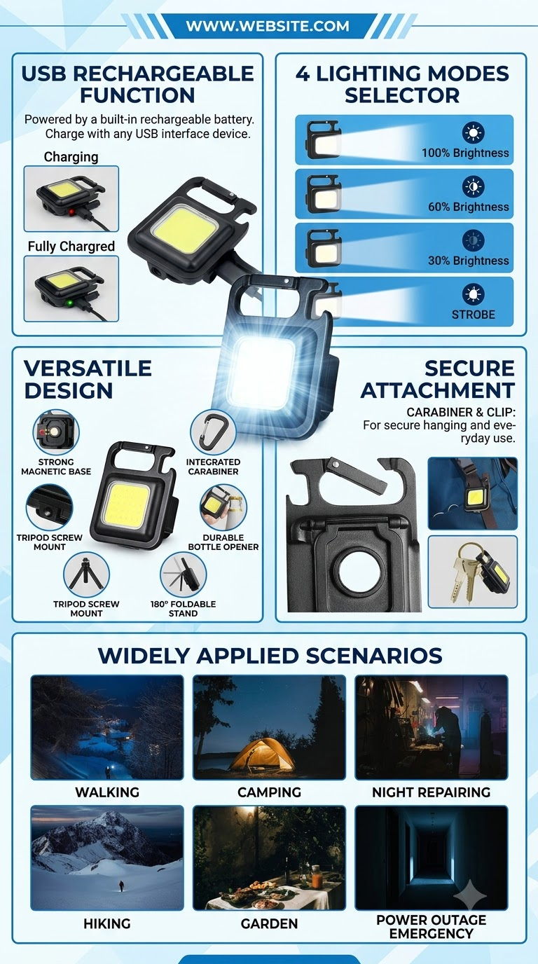 Rechargeable COB Keychain Light – Mini Multi-Purpose LED Light