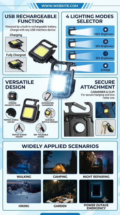 Rechargeable COB Keychain Light – Mini Multi-Purpose LED Light